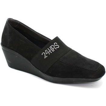 Donna Classiche basse Hrs mocassino NOBUK Nero Alla Moda Di Sconto